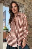 Zeta Otto Brushed Cotton Plaid Shirt Rust Ecru